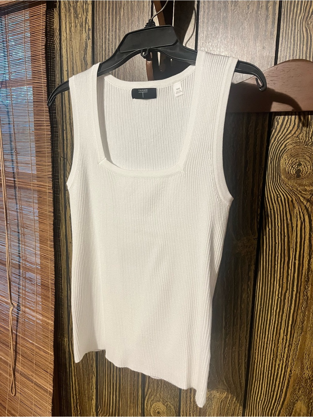 Tahari White Ribbed Square-Neck Tank - Picture 4 of 6
